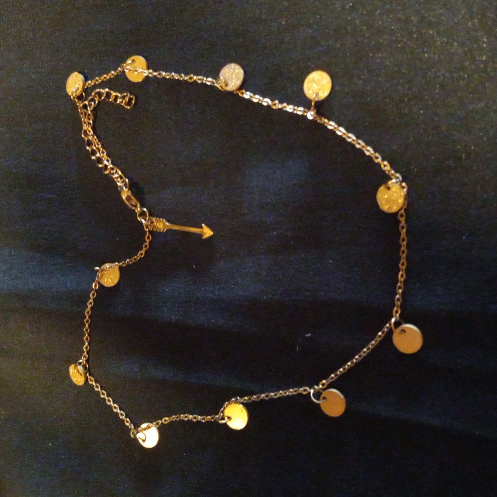 Signed EV Gold Necklace with Delicate Chain and Iridescent Pendants